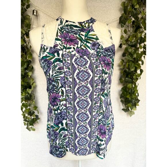 Vera Bradley Rayon Lavender Meadows Keyhole back Floral & Lace Sleeveless Blouse - Picture 1 of 11